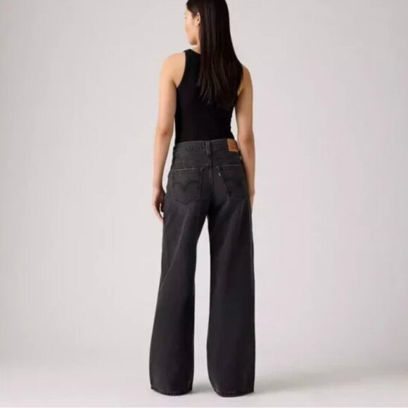 LEVI'S 94 BAGGY WIDE LEG JEANS in BLACK OVER EXPOSURE Sz 28 - Picture 2 of 9